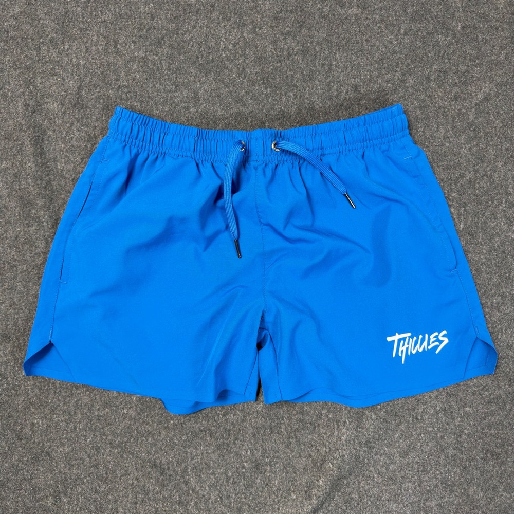 Thiccies Athletic The Classic TH3001 Blue Gym Shorts Mens Small Drawstring Logo